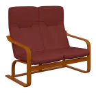 BO - 2 dvojkřeslo, dřevěná kostra, moření třešeň, látka BORA 39, cihlová